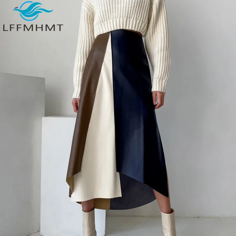Winter Fall Fashion Women's Vintage High Wiast Skirt Korean Style Unique Design Asymmetrical Patchwork Half Length Dress Female