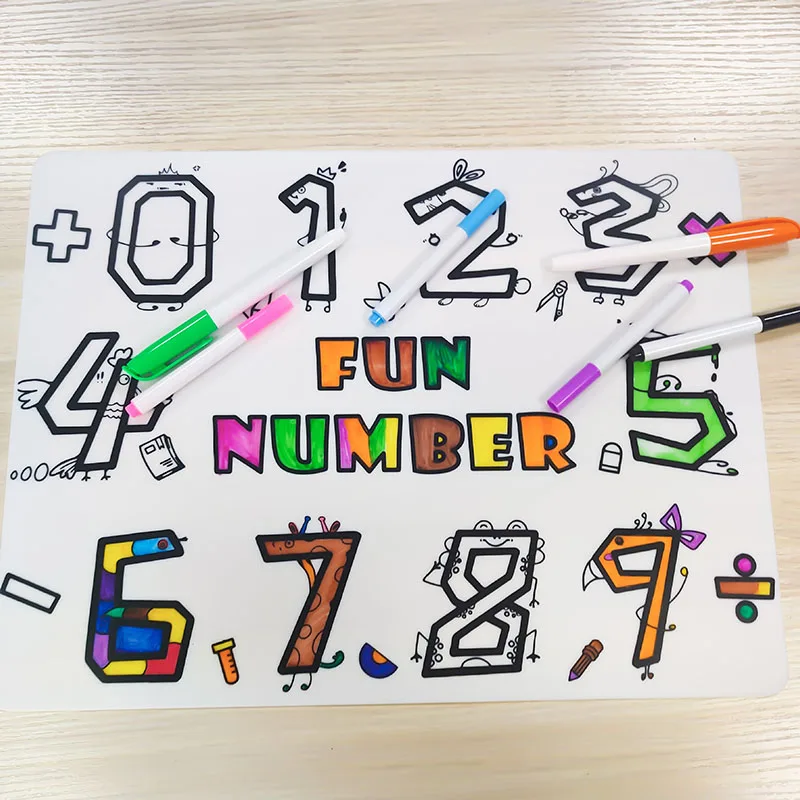 DIY Color Silicone Kids Placemats Cartoon Number Pattern Tablemats Reusable Doodle Drawing Mat Baby Learning Graffiti Pad