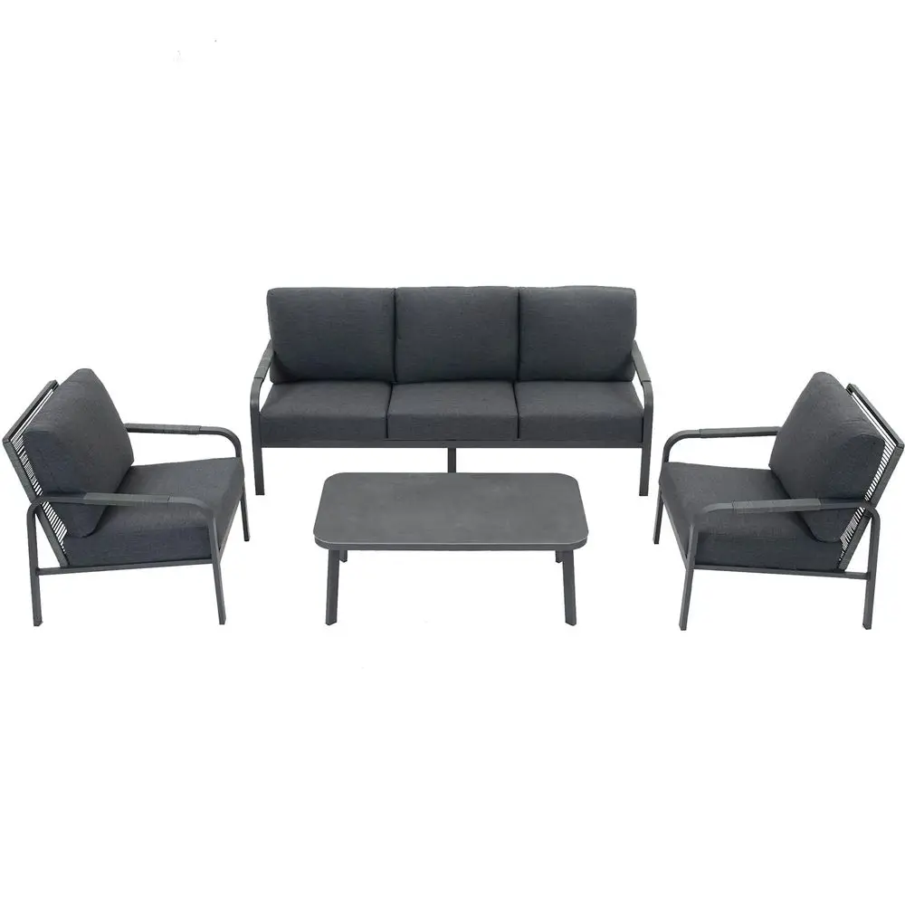 

Aluminum Outdoor Sofa Set with Coffee Table 3Seat Sofa and RattanStyle Backrests, Perfect for Patio, Balcony, Garden Grey