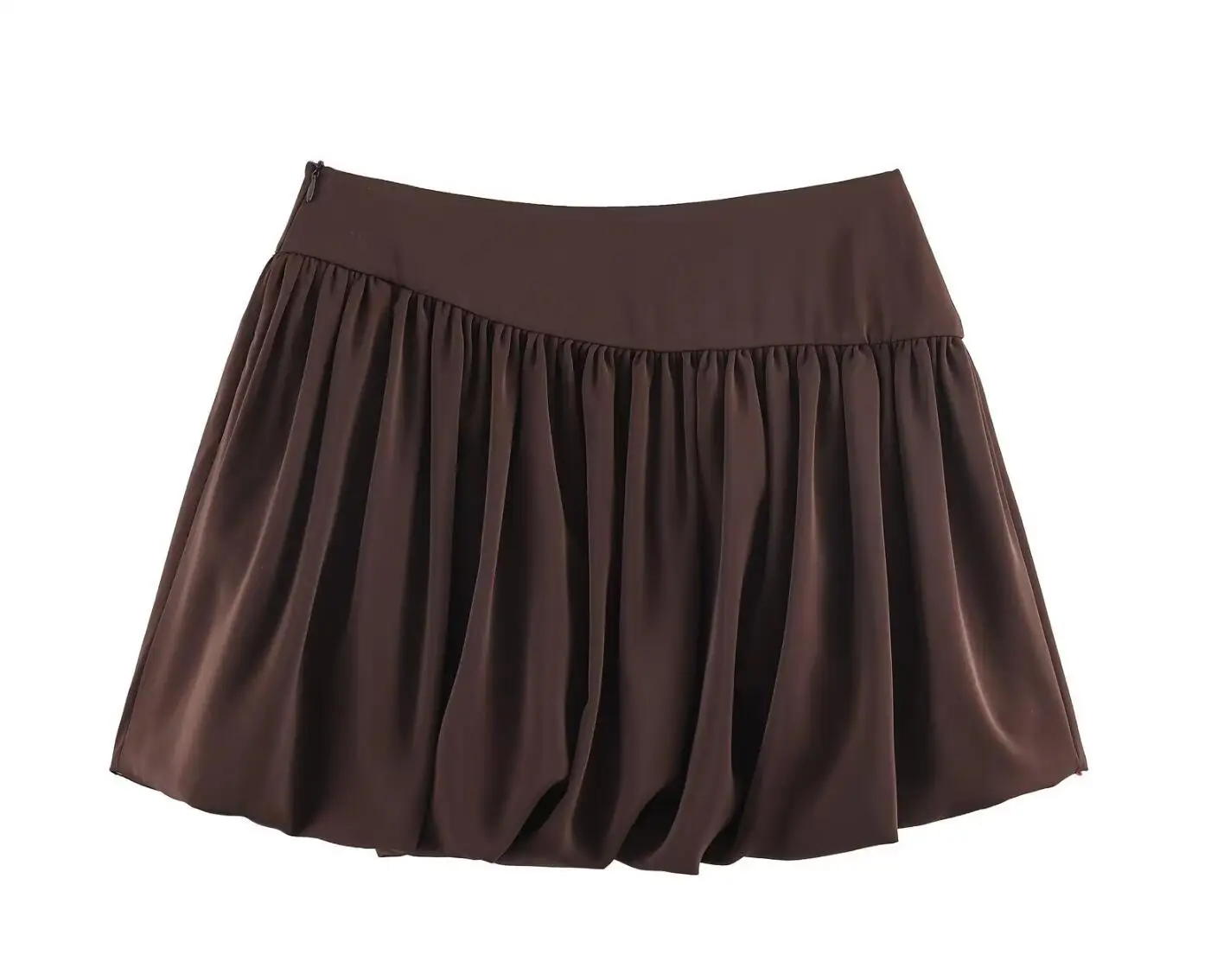 Spring Summer CHIC Coffee Spliced Ruched Mini BUD Skirt Women Zipper Waist Ball Gown Swing Skater Short Skirts Party Girl
