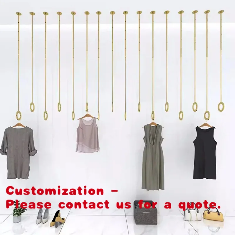 custom.Boutique Clothing Store Display Rack Wall Fixing Adjustable Height Garments Shop Rack Ceiling Hanging Clothes Rack