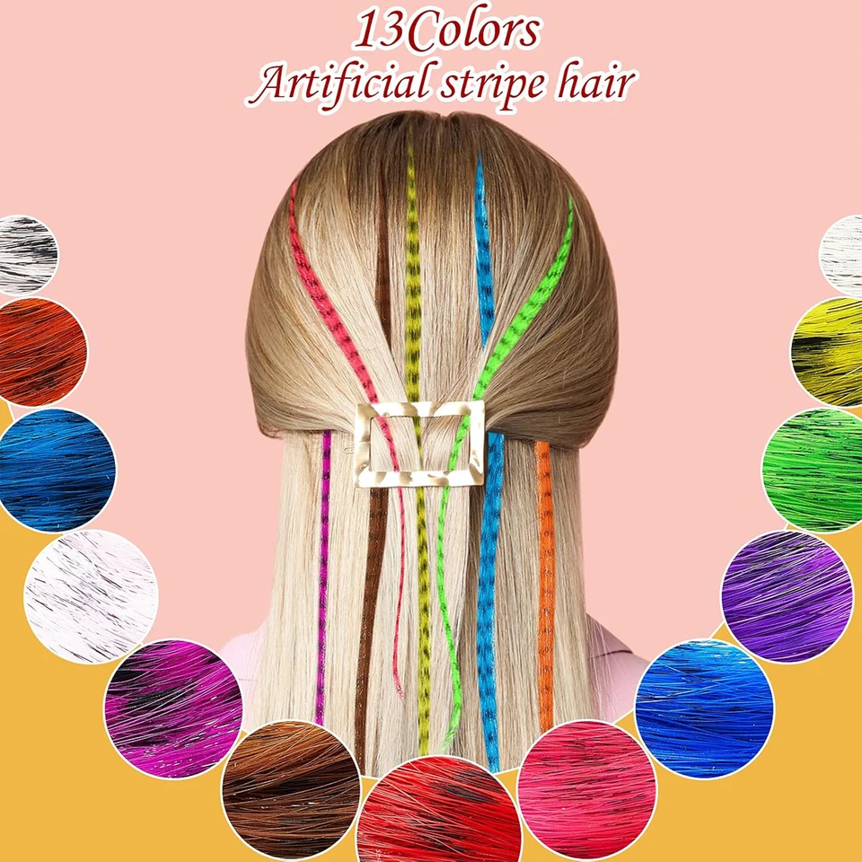 Extensiones de plumas sintéticas de colores, 16 pulgadas, paquete de 10, azul y púrpura, para mujer, línea de cebra 4