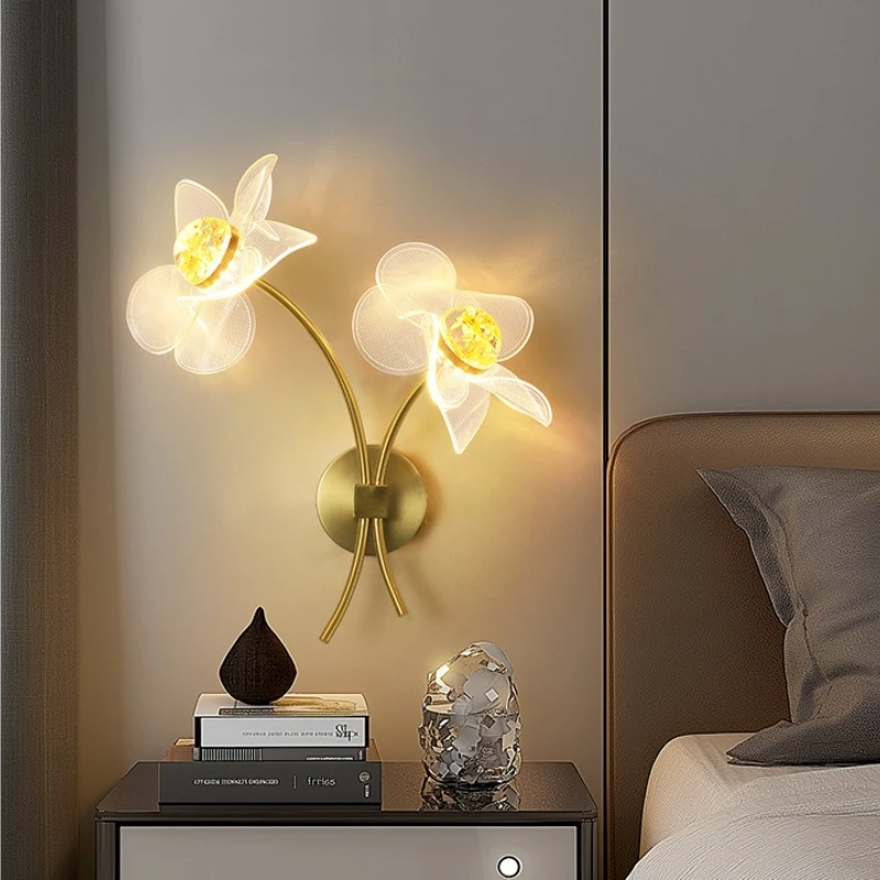 Nordic Minimalist Wall Lamps Flower Design LED Wall Sconces Bedroom Bedhead Bedroom Dining Room Study Embellish Light Fittings