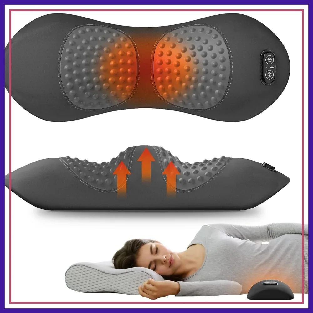 

3-in-1 Electric Lumbar Support Pillow for Bed & Chair, Back Massager with Heated, Vibration & Traction, Pain Relief - Dark Gray