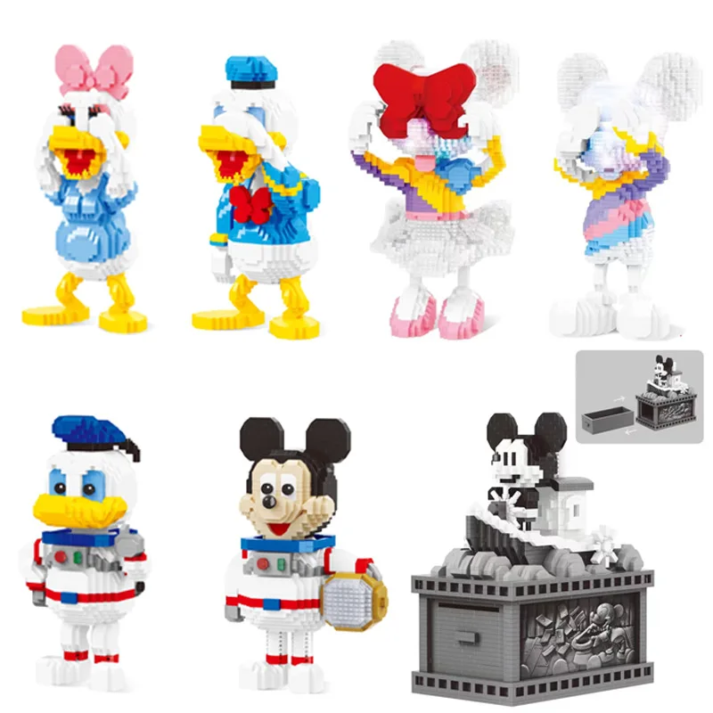 

Disney Mickey Mouse Micro Building Blocks Classic Steamboat Willie Blindfold Minnie Mouse Donald Duck Mini Bricks Figures Toys