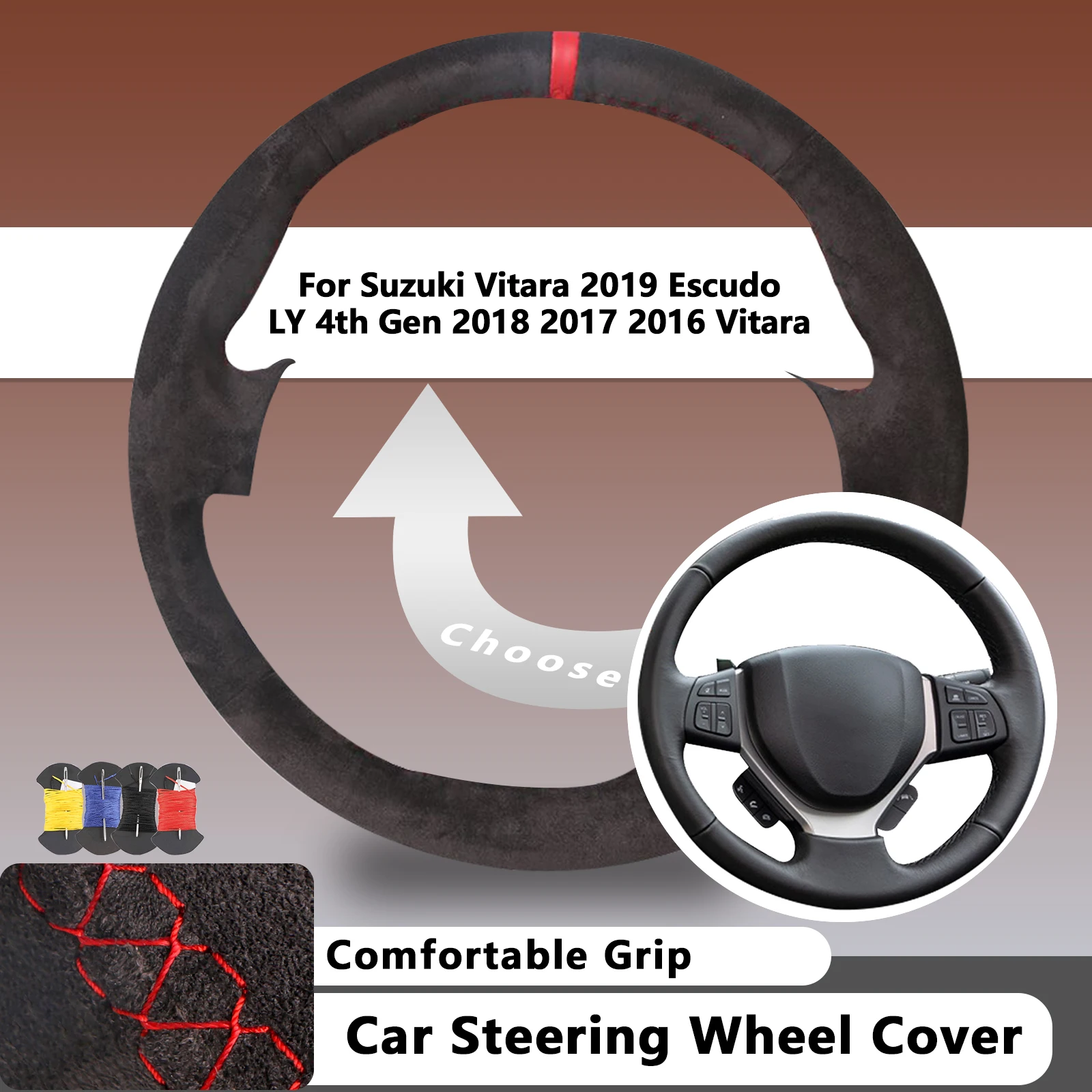 

Suede Car Steering Wheel Cover For Suzuki Vitara 2019 Escudo LY 4th Gen 2018 2017 2016 Vitara Leather Auto Accessories For Car