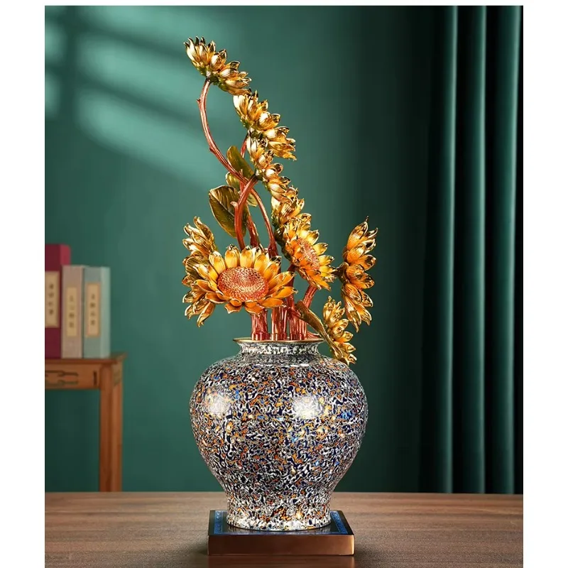 LTT sunflower copper ornament large villa living room entrance Chinese home decoration