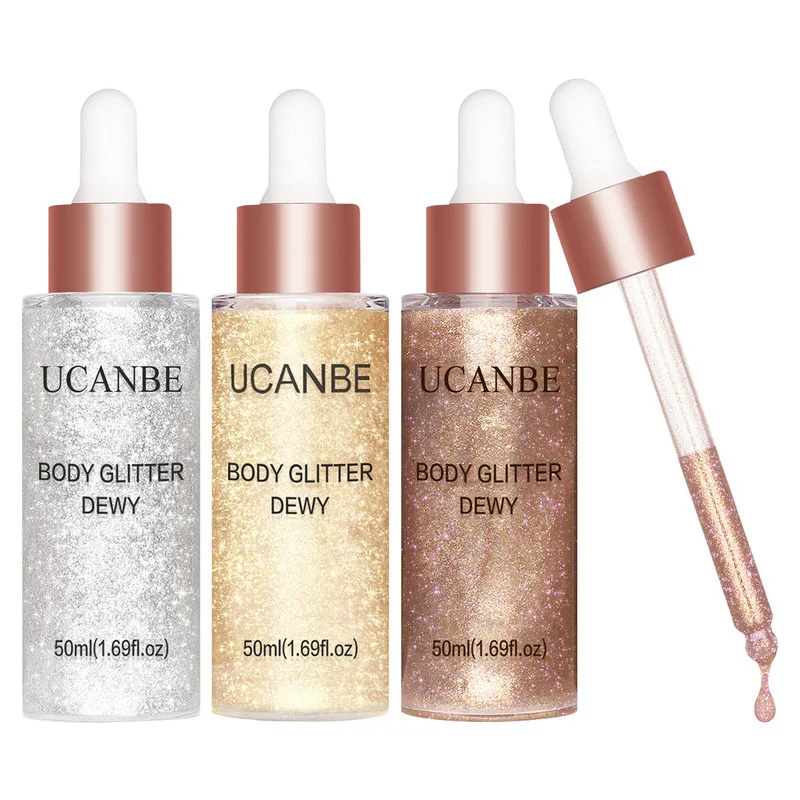 UCANBE Long-Lasting Body Highlighter Collarbone Fine Shimmer Liquid Pearlescent Sparkling Stage Durable Glitter for Performance