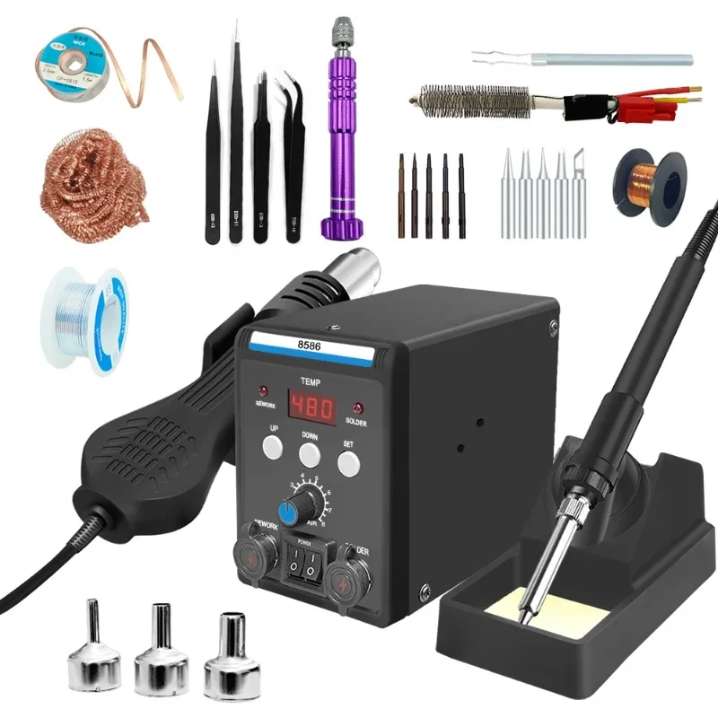 Station de soudage 2 en 1, pistolet à Air chaud, fer à souder SMD BGA, retouche, dessoudage, outils de réparation de soudage 8586 760W 220V 110V