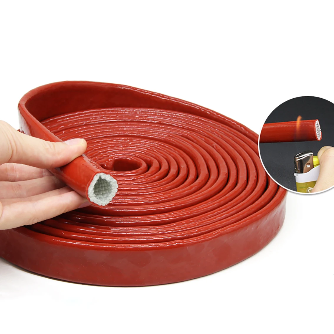 

1M Red Fiberglass Tube 4-80mm Silicone Resin Coated Glass Fiber Braided Fireproof Sleeve Thickened High Temperature Resistant