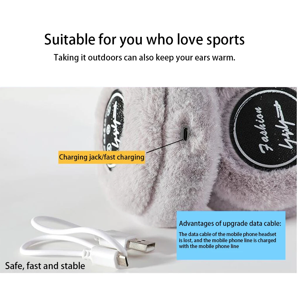 Winter Outdoor Plush Earmuffs Bluetooth5.2 Wireless Cute Warm Fur Headphones Earphones Solid Color Stereo Wireless Headset  ﻿