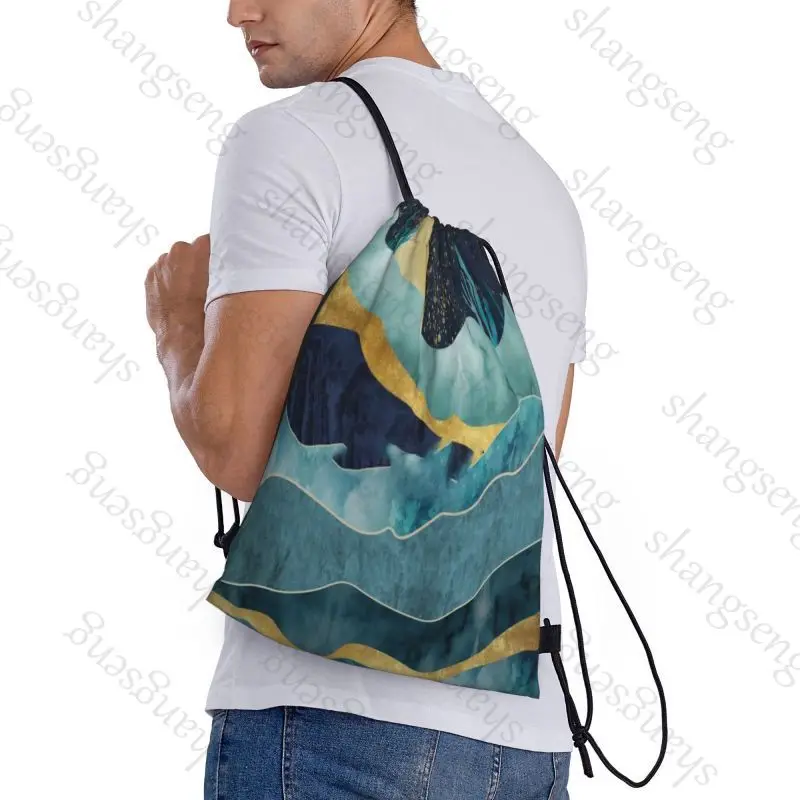 Oil Painting Mountain Forest Bicycle backpack gym drawstring shoe bag multifunctional sports bag beach travel backpack kids gift