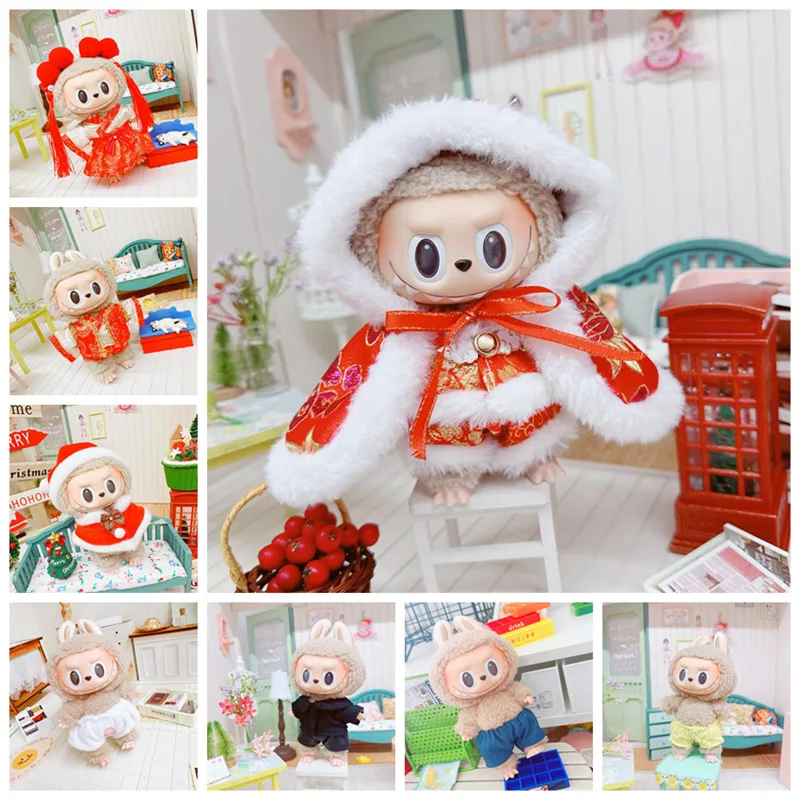 17cm Cute Mini Plush Doll'S Clothes Outfit Accessories For Korea Kpop Exo Labubu Idol Dolls Santa Hat Shorts New Year'S Clothing