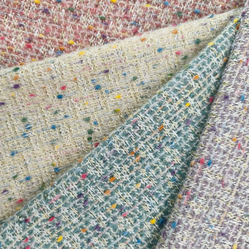 

Красочная точечная и серебряная проволока, окрашенная в пряжу плетеная твидовая ткань для женщин, осенняя куртка, костюмы, пальто, материал для шитья своими руками