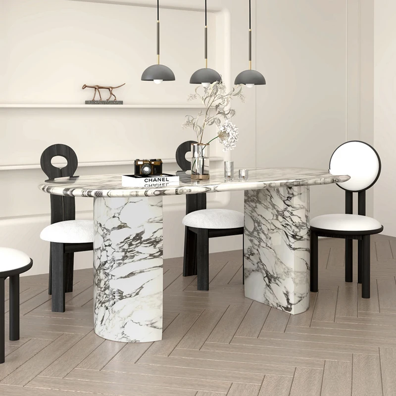 

Обеденный стол из французского мрамора, светлый роскошный ретро-индустриальный стиль, дизайнерский семейный большой стол для квартиры