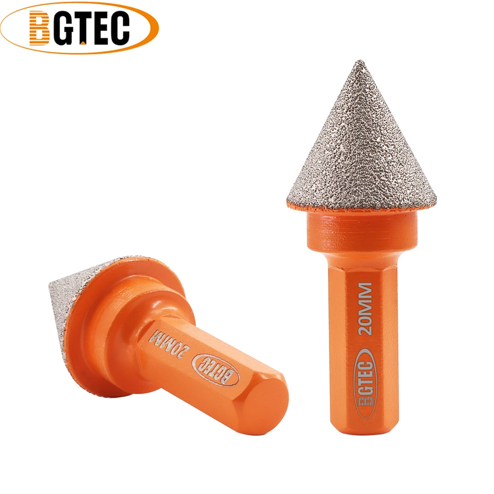 BGTEC 1/2pcs 20mm Diamond Milling Bits Hex Shank Granite Marble Tile Porcelain Quartz Polishing Hand Drill Diamond Chamfer Bits