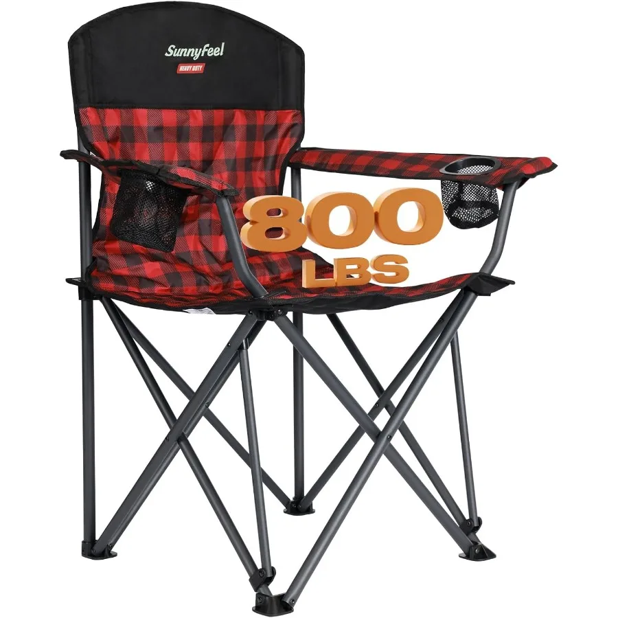 كرسي تخييم قابل للطي كبير الحجم 800 رطل شديد التحمل للأشخاص الكبار الطويلين كراسي قابلة للطي محمولة مبطنة باللون الأحمر مع كوب مسند للذراعين #1