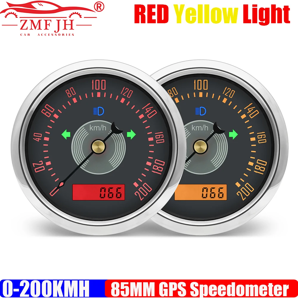 

ZMFJH 40KMH,160KMH,200KMH 85MM GPS-спидометр с антенной, дальний свет дальнего света, желтый, красный светодиод для автомобиля, лодки, ретро, винтаж