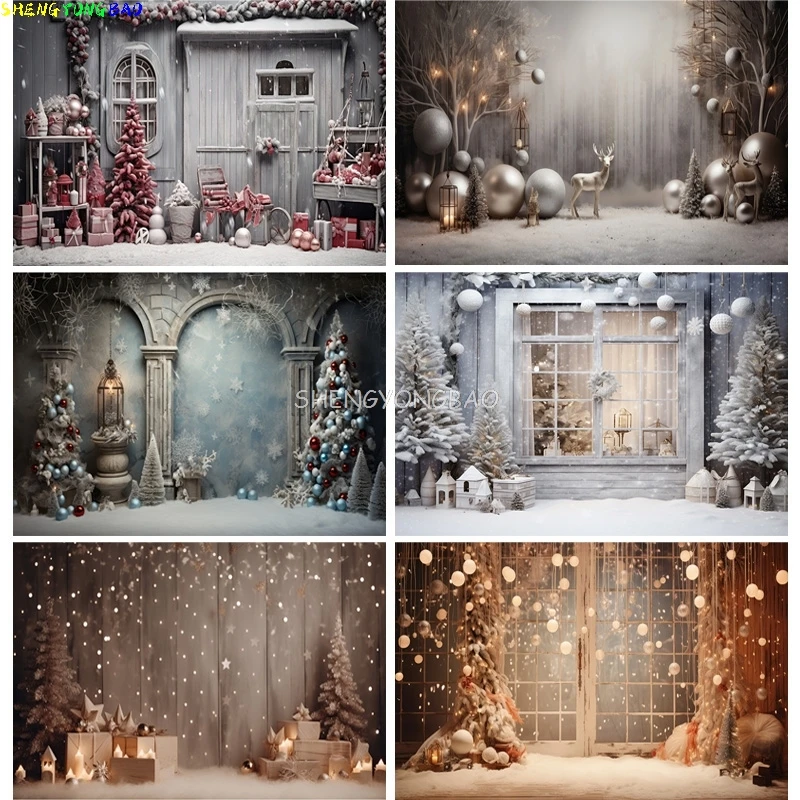 

Рождественская елка с подарочными коробками, фоны для фотографий, зимние снежные украшения, деревянная дверь, камин, фон для комнаты, реквизит WR-21