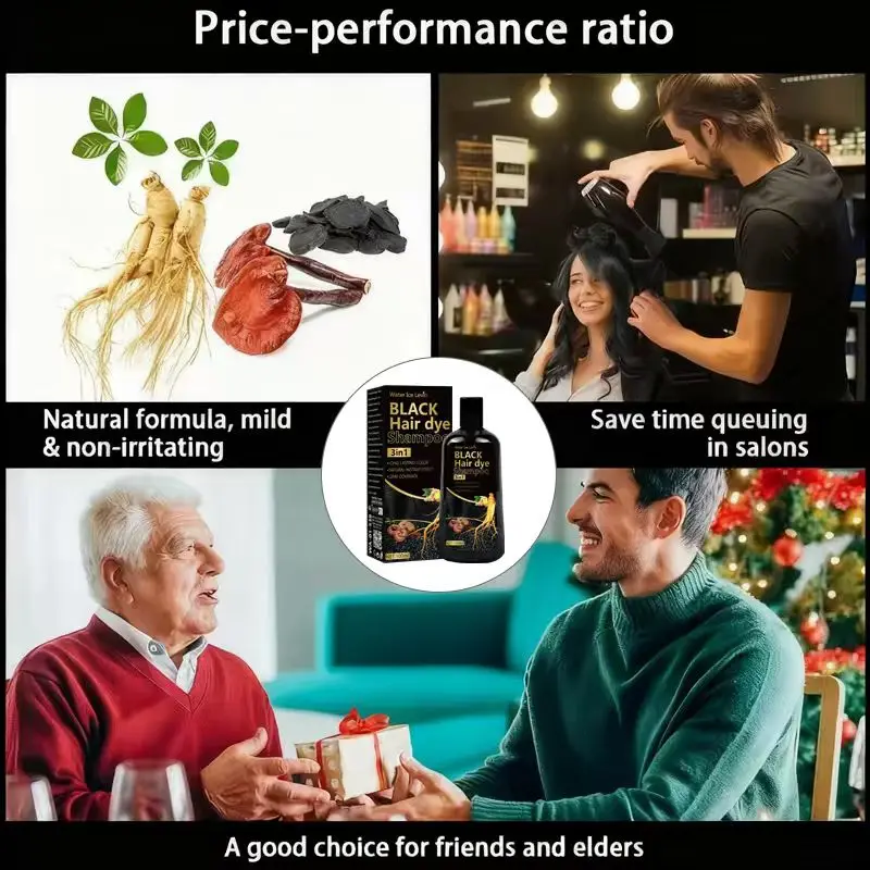 شامبو صبغ الشعر الأسود Water Ice Levin 3in1 - تغطية رمادية فورية طبيعية مع الزنجبيل والجينسنغ، لون يدوم طويلاً #5