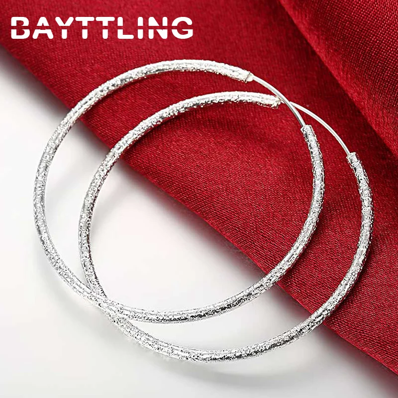 2024 925 Sterling Silver 50/60MM drobne matowe kolczyki w kształcie koła dla kobiet ślubne kolczyki z amuletem żona prezent urodzinowy biżuteria