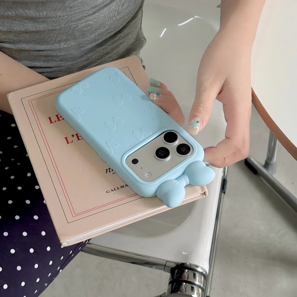 Einfarbige 3D-Schleife Silikon-Handyhülle für iPhone 18 17 Pro Max 16 15 Plus 14 Pro Weiche Niedliche Mädchenhafte Ästhetische Schutzhülle – Detail 13