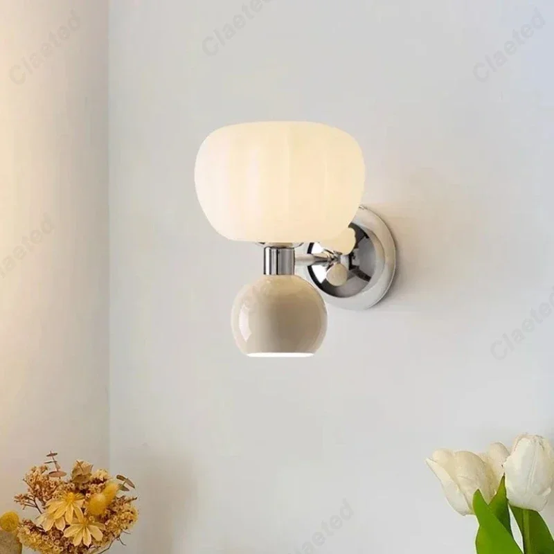 Modern Pumpkin Shape Wall Light Creamy Minimalist LED Wall Mounted Light for Kids Room Bedroom Nursery Living Room Home Decor