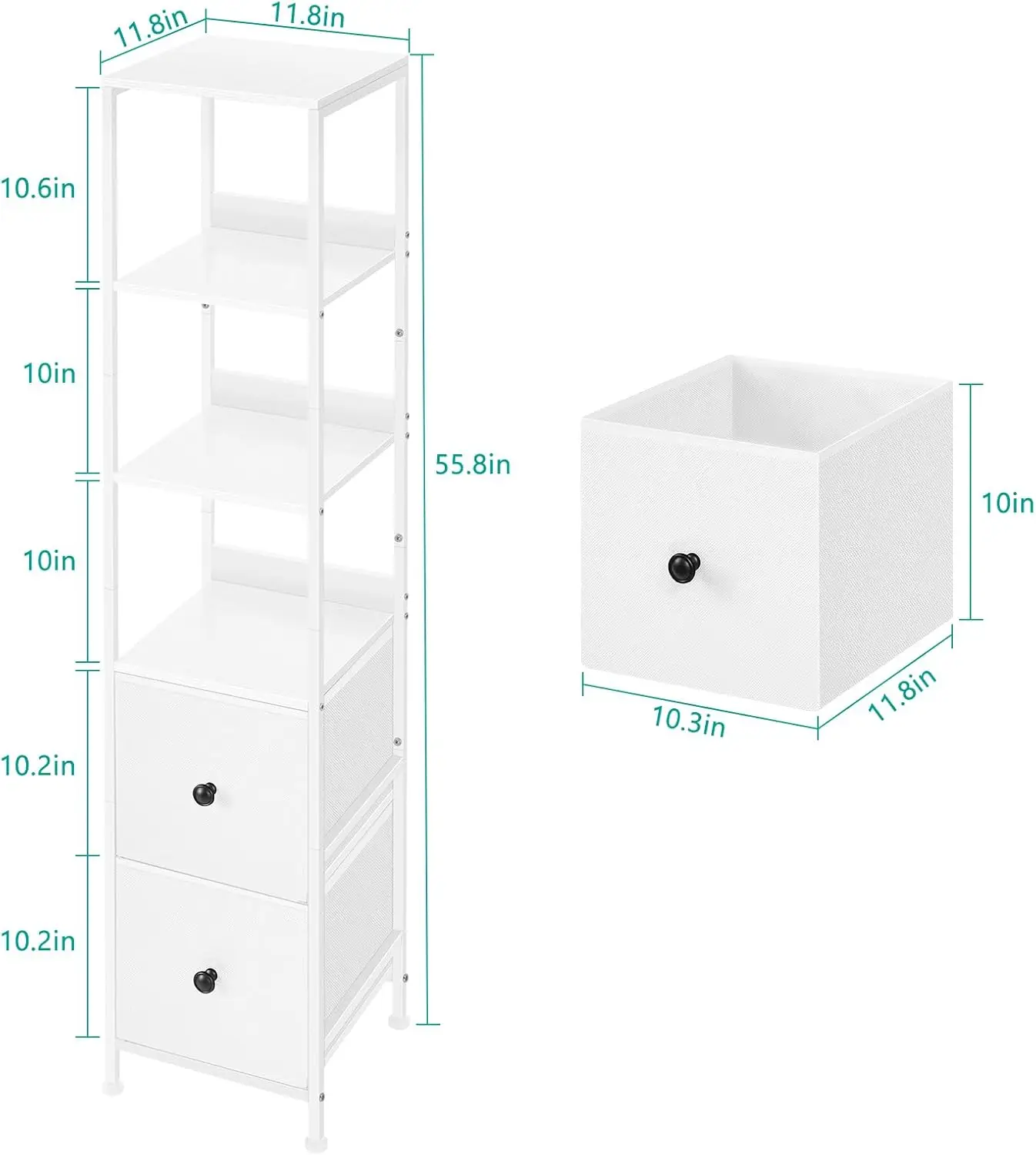 

Bathroom Tall Cabinet, Skinny Floor Storage Cabinet, 5-Tier Corner Shelf With 2 Fabric Drawers, Freestanding Towel Organizer