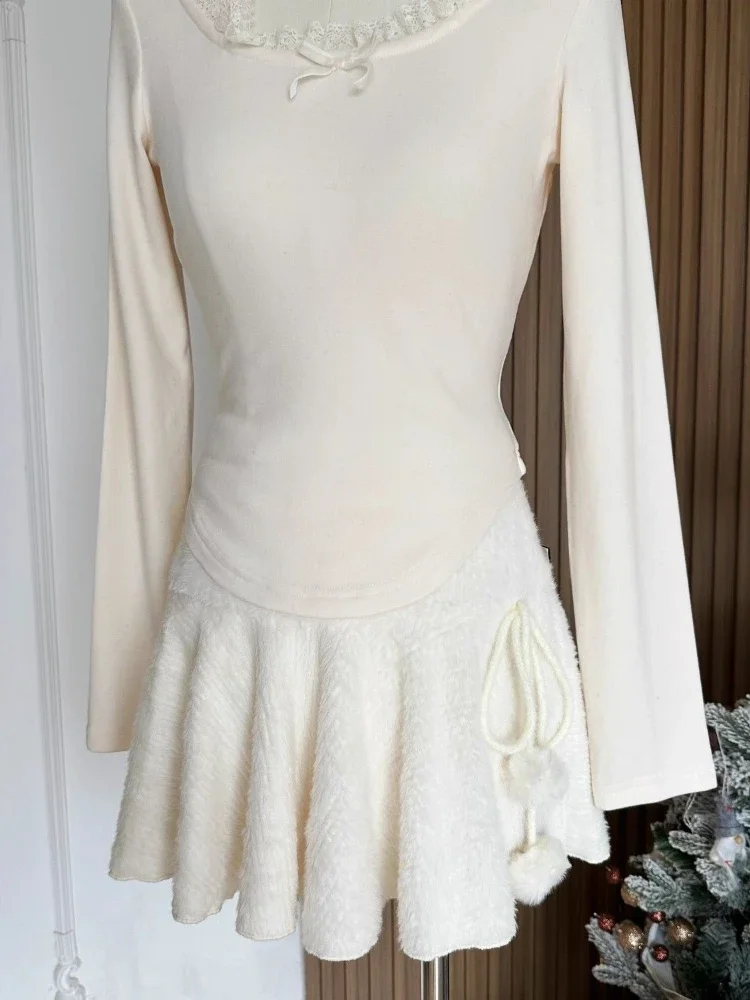 Y2k estetyczne Kawaii śliczne kobiety spódnice z marszczeniami dzianinowa suknia balowa spódnica z wysokim stanem Harajuku słodka solidna bandaż Grunge Faldas