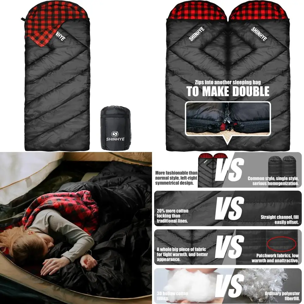 

4-Season Cotton Flannel Adult Sleeping Bag - XXL Cold Weather Winter Camping for Big and Tall