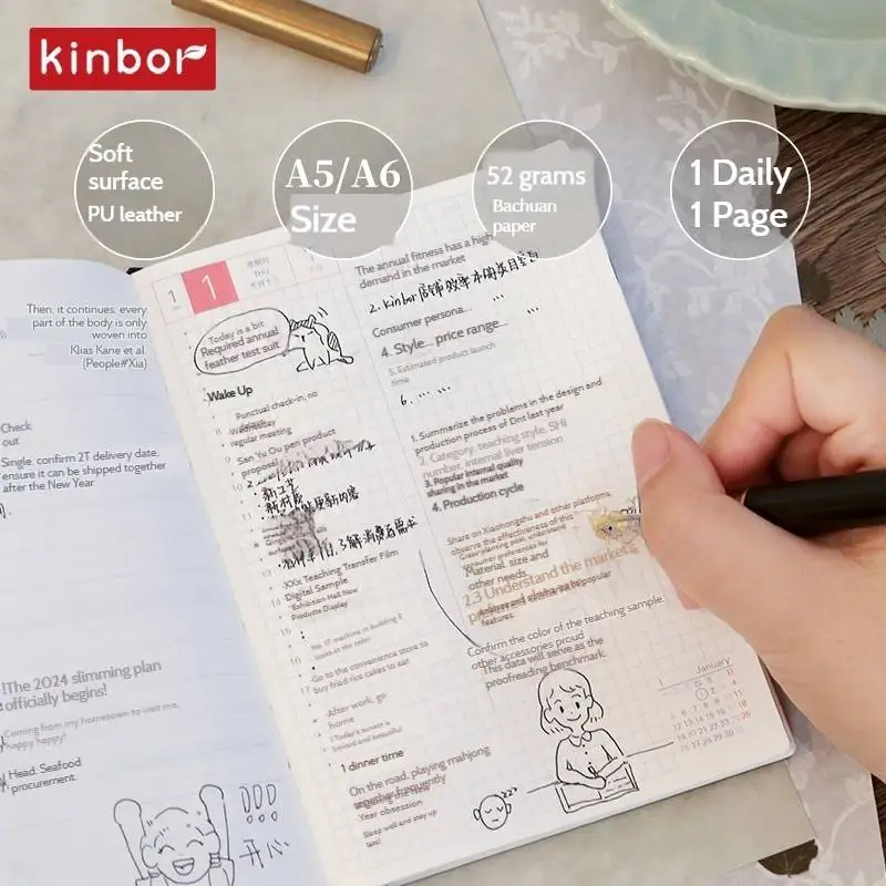 Kinbor 2027 Notebook Planner A5 A6 Smooth Paper Pocket Journal Weekly Plan Life Record Schedule Book Weeks Plan Time Management