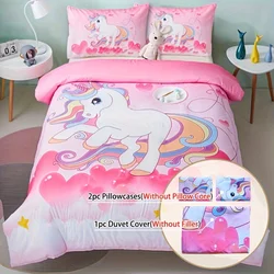 3PC Love Unicorn Powder Duvet Cover 100% Polyester Fiber Digital Printing 1Duvet Cover 2Pillowcases Home Decor Four Seasons