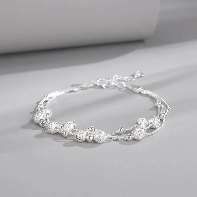 جديد 925 فضة الكرة أساور للنساء الفاخرة أنيقة متعدد الطبقات جولة سلسلة من الخرز أساور مجوهرات الزفاف الطرف #5