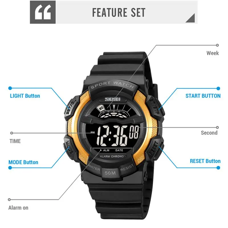 SKMEI Army Camouflage Stopwatch Chronograph Date Alarm Clock Sunday EL Night Light On The Hour 24-Hour System Countdown 2153