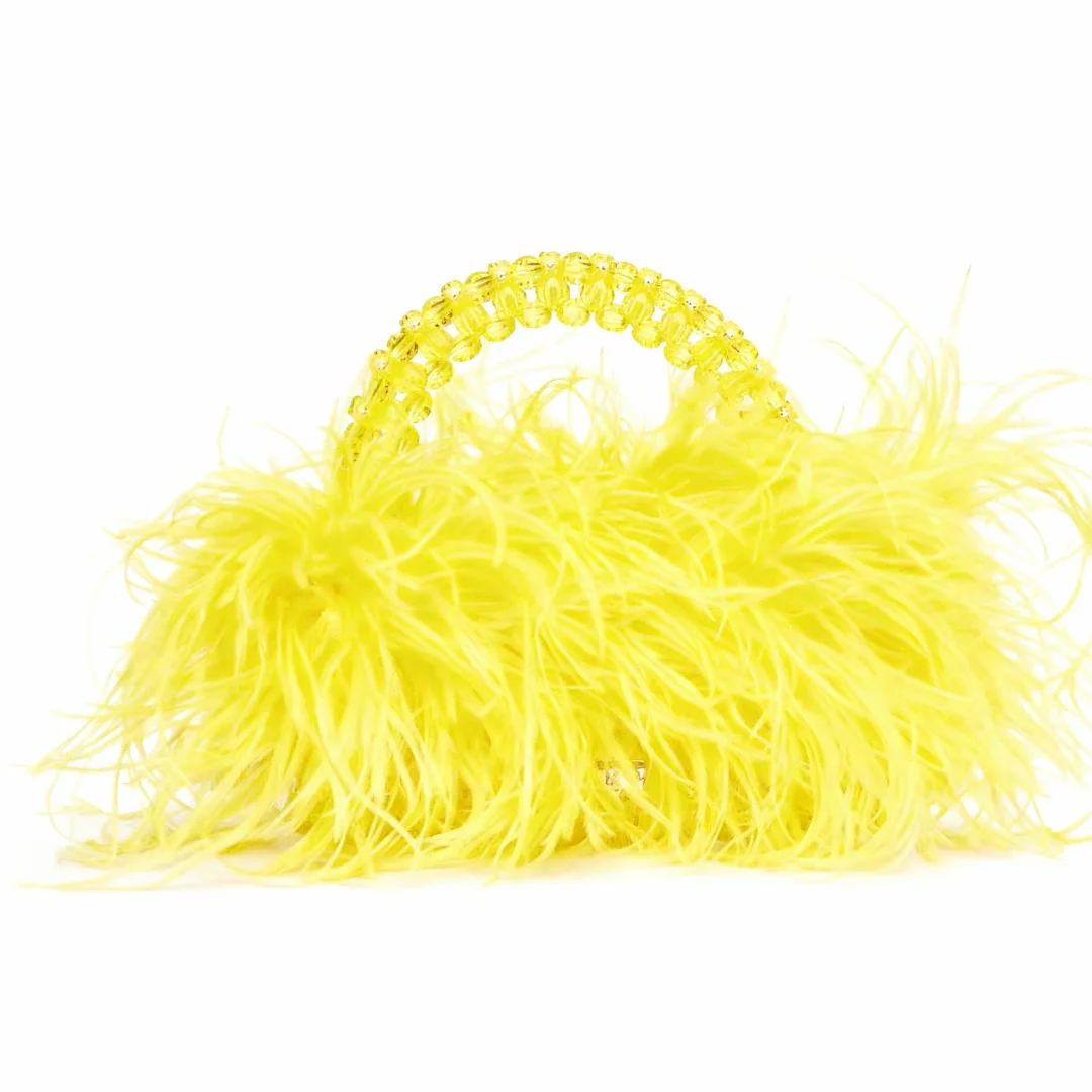 Pearl Bead Bag With Feather Fur Designer Brand Clear Acrylic Crystal Stone Box Tote Handbag Women Handmade Party Purse image 3