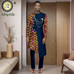 Men`s Business Suits Single Breasted Embroidery Chain Print Blazer and Pants Set African Clothes for Party Wedding 2516001