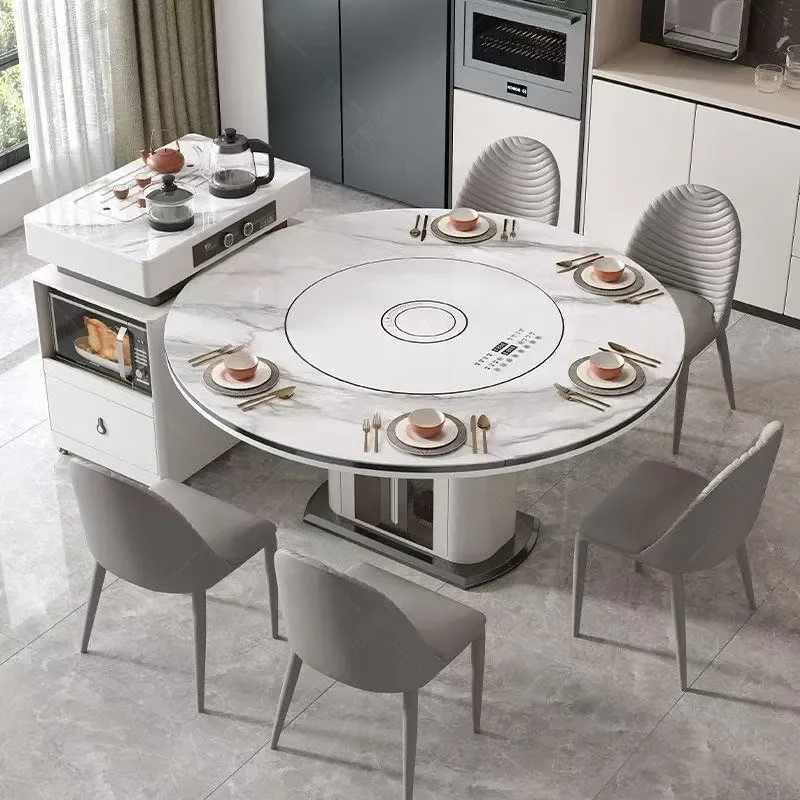 for 2025 New Modern Simple Island Table Retractable Dining Table with Tea Table Induction Cooker Light Luxury Rock Slab and