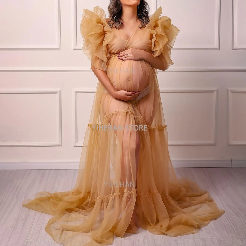 

Customized Maternity Prom Dress Perspective Sheer Tulle Pregnant Women Gown for Photoshoot Bridal Boudoir Lingerie Nightwear
