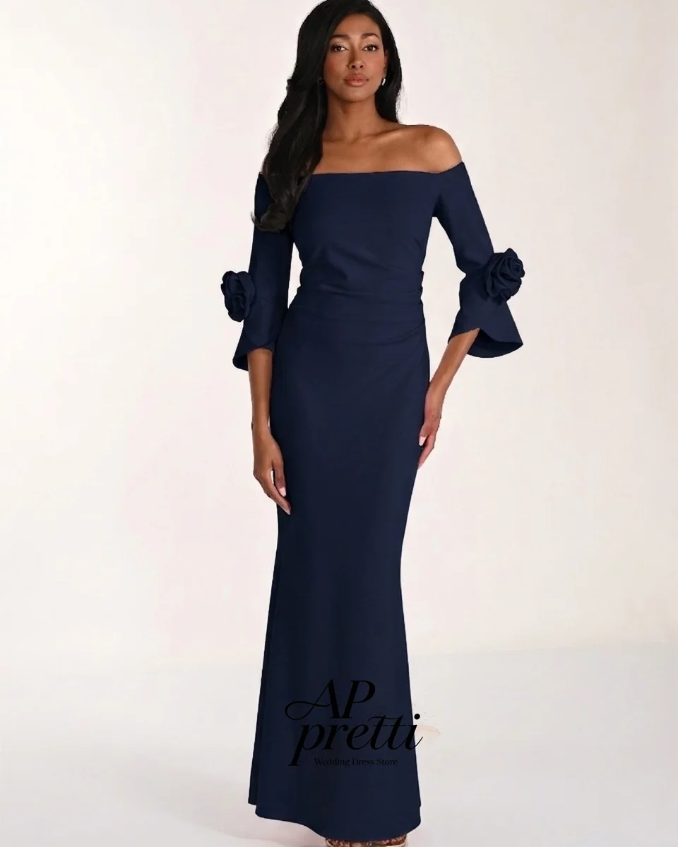 AP pretti Romantic Satin Mother Of The Bridedress One Line Customized Handmade Flowers Ankle-Length Sheath Mother Of The Grooms