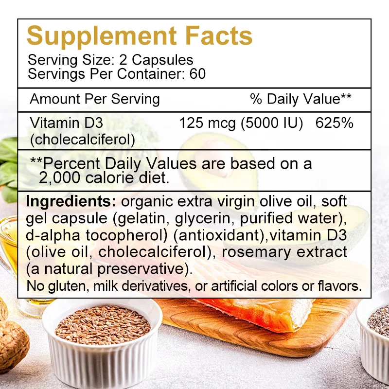 BEWORTHS 5000IU Vitamin D3 Supplements Support Bone Density, Teeth and Skin, Heart Health and Support Immunity Health