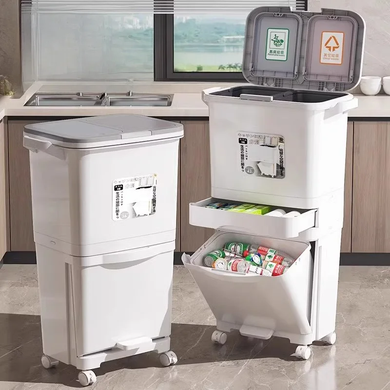 Kitchen Waste Bin Large Capaci No Bending Cover Included Dry Wet Separation Garbage Can New 2025 Model