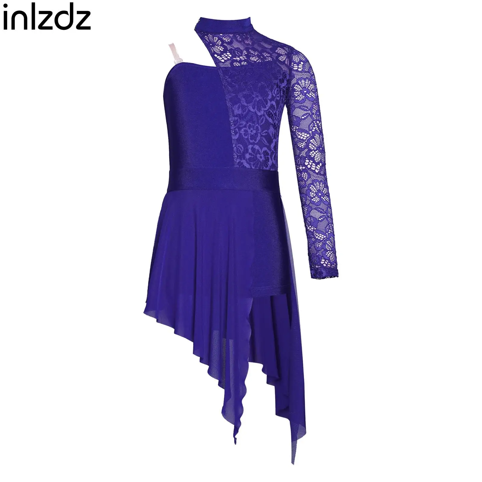 

One Shoulder Lace Lyrical Modern Dance Dress for Girl Professional Gymnastic Ballet Figure Skating Leotard Dress Stage Dancewear