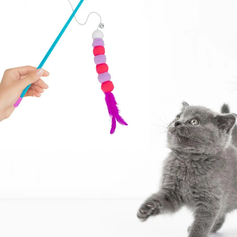 

Funny Cat Stick Funny Durable Cat Teaser Toy Set Retractable Rope Wand Bells Chew-proof Stick for Indoor Kittens Colorful Hair