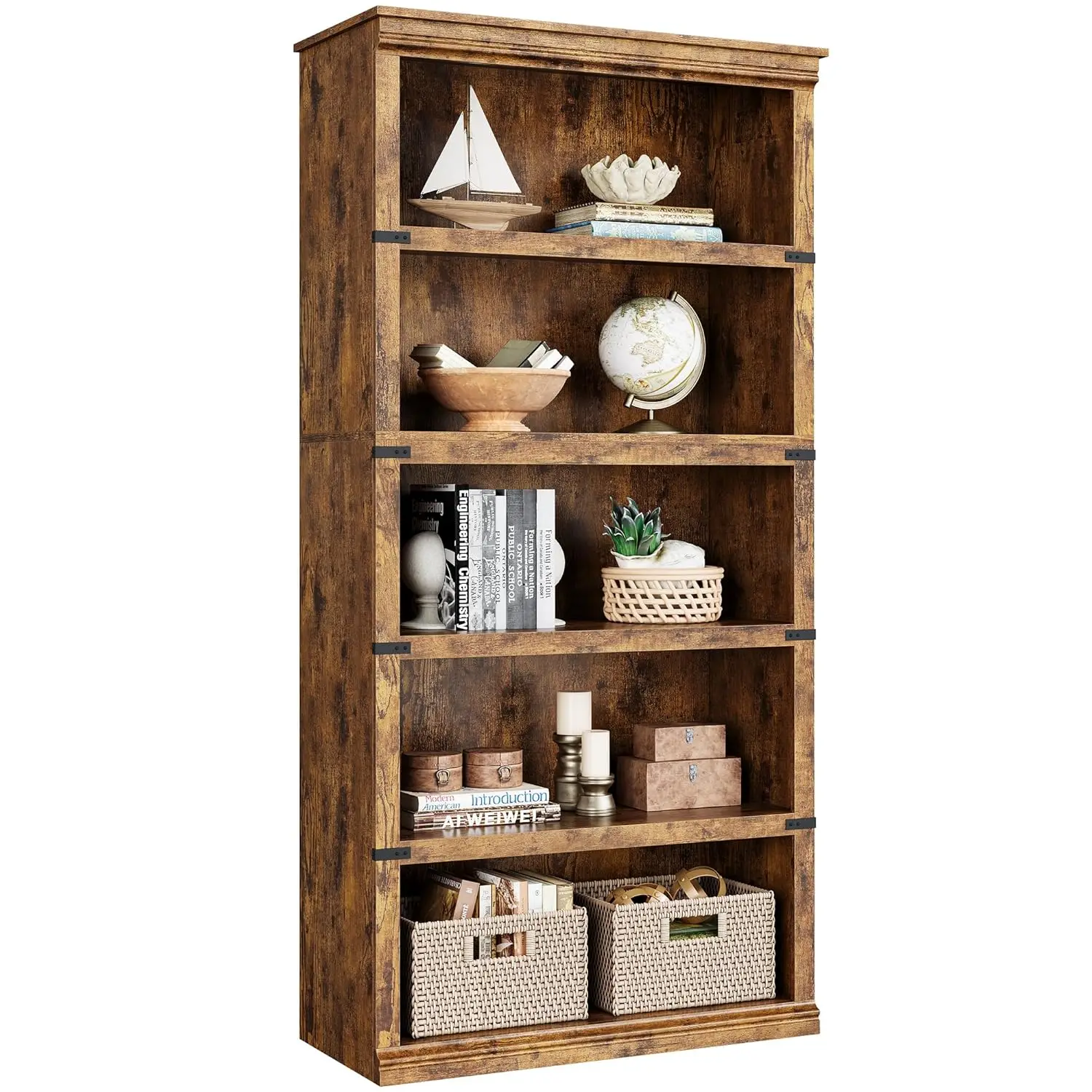 5 Tier Tall Wooden Bookcase with Storage Shelves for Home Office Living Room Bedroom 67.4x31.5x12.8 Inch, Customized