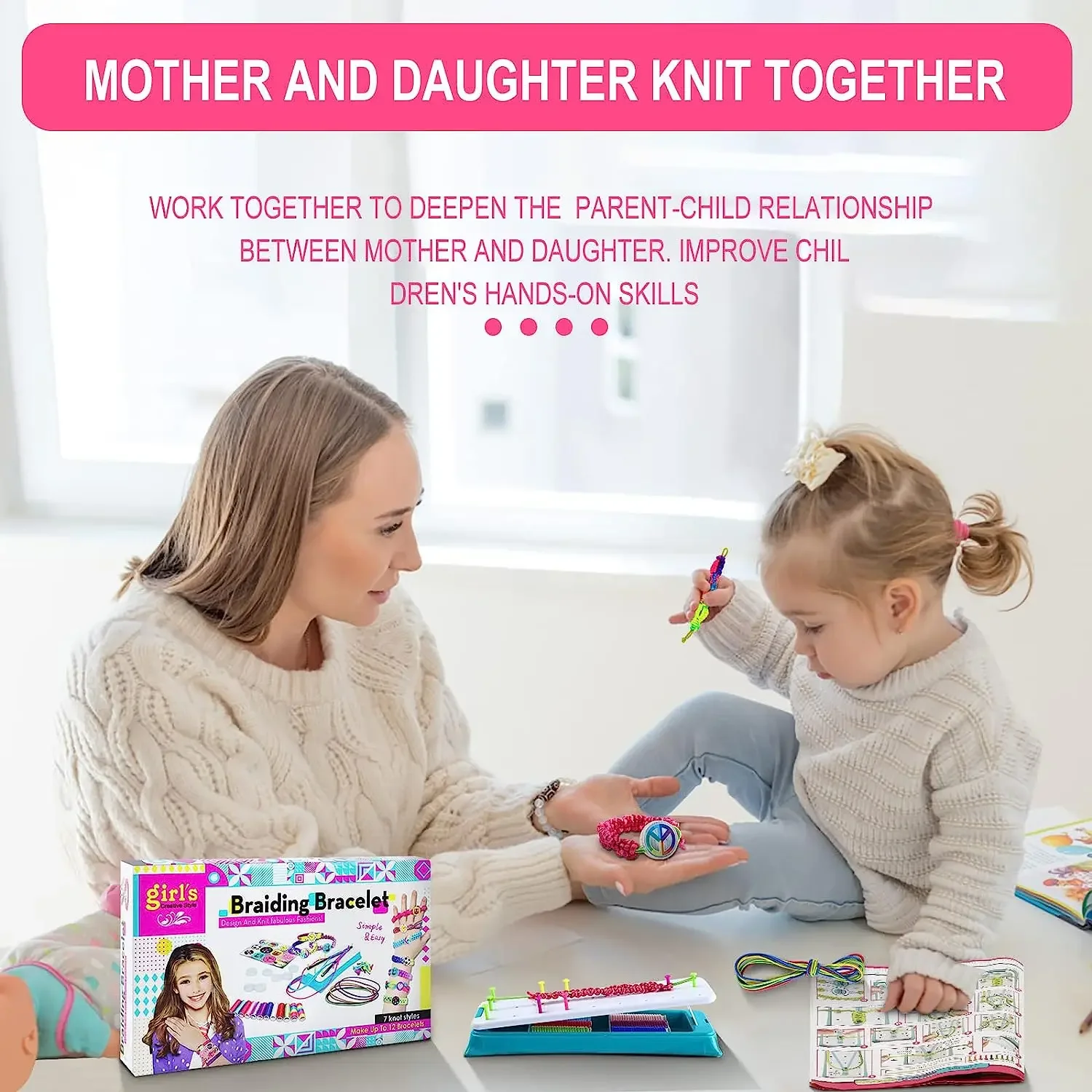 Friendship Bracelet Making Kit for Girls, DIY Friendship Bracelet Maker Set Include Braide Loom, Adjustable Pegs, Stickers