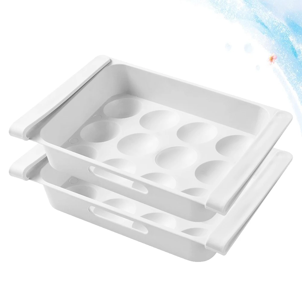 

2pcs Drawer Type Box Refrigerator Egg Vegetable Fruit Storage Container Household Plastic Storage Case Drain Function