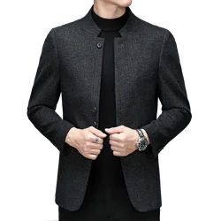 New Suit Autumn Winter Business Casual Fashion Velvet Suit Jacket Youth Zhongshan Suit Quality Stand-up Collar Men's Blazer