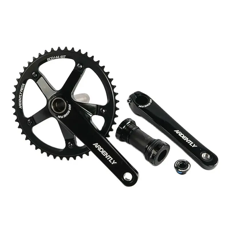 Ardently Bicycle Crankset Fixed Gear Bike Hollow Integrated Crank 165mm With Bottom Bracket 144BCD 48T Chainring Aluminum Alloy