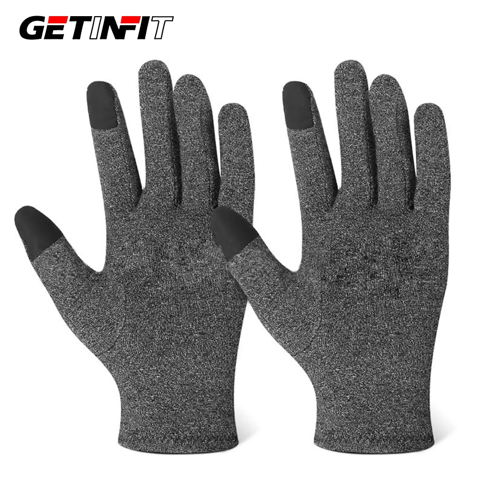 GETINFIT 1 Par de Luvas de Dedo Inteiro Cinza de Cânhamo para Ciclismo ao Ar Livre, Escalada, Corrida, Esportes, Luva de Pressão com Tela Sensível ao Toque para Homens e Mulheres