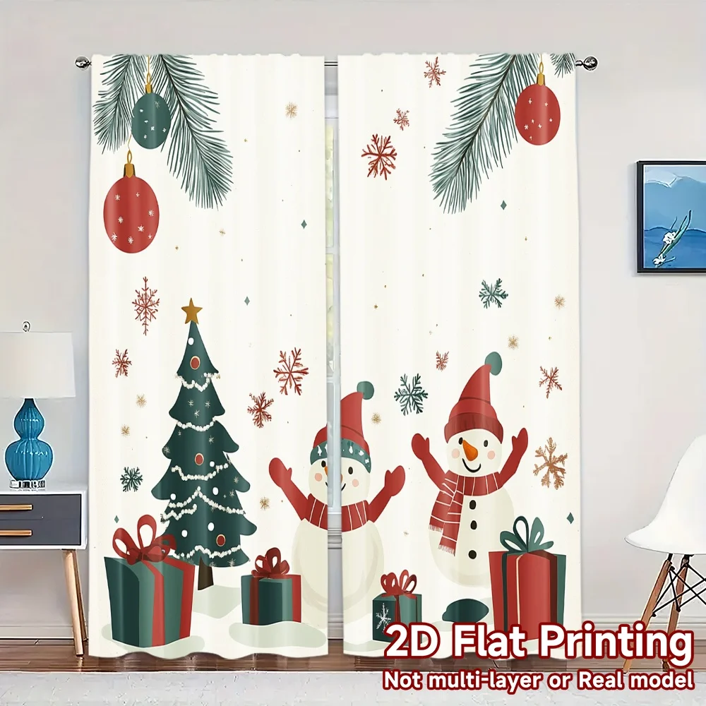 2pcs,Curtains Christmas Tree Snowman Polar Bear Gifts Contemporary Modern Curtains Semi-Sheer Curtains Decorations Outdoor Use